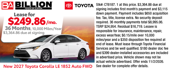 26OCT_BTYC_LEASE_NEW 2026 TOYOTA COROLLA LE