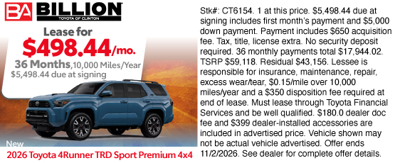 26OCT_BTYC_LEASE_NEW 2026 TOYOTA 4RUNNER TRD SPORT PREMIUM