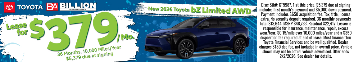 26JAN_BTYC_LEASE_NEW 2026 TOYOTA BZ LIMITED