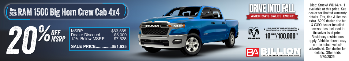 26SEP_BWC_MSRP_NEW 2026 RAM 1500 BIG HORN CREW CAB