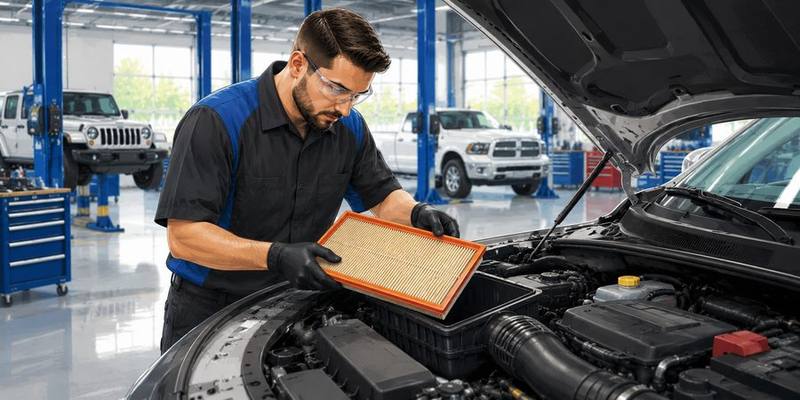 Engine air filter inspection at Landmark service center