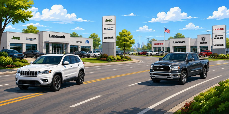 Illustrated Landmark Dodge Ram and Jeep Chrysler service locations