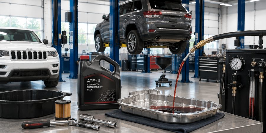 Transmission fluid service equipment at Landmark service center