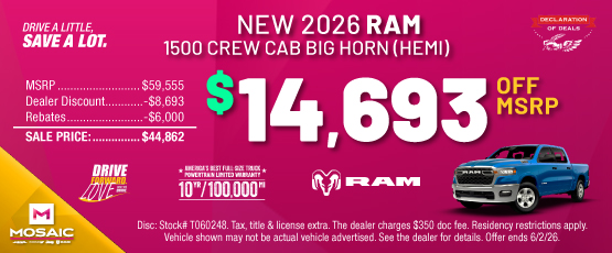 26MAY_MCDJR_MSRP_NEW 2026 RAM 1500 BIG HORN CREW CAB