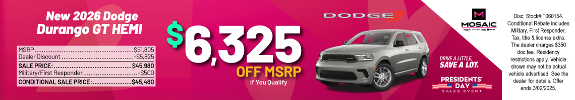 26FEB_MCDJR_MSRP_NEW 2026 DODGE DURANGO GT HEMI