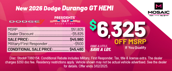 26FEB_MCDJR_MSRP_NEW 2026 DODGE DURANGO GT HEMI