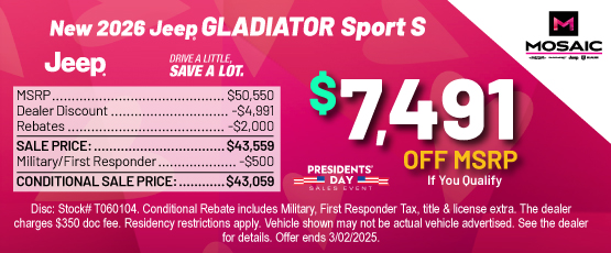 26FEB_MCDJR_MSRP_NEW 2026 JEEP GLADIATOR SPORT S